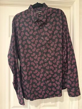 Michael Kors Black Button-Down Shirt with Pink Paisley Pattern